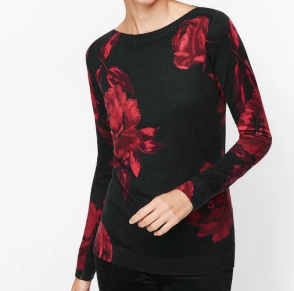 Talbots 100% Merino Wool Painterly Floral Lightweight Sweater 3XP